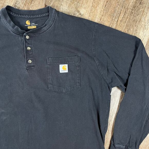Carhartt Y2K Long Sleeve Faded Black Henley Shirt - Picture 5 of 6